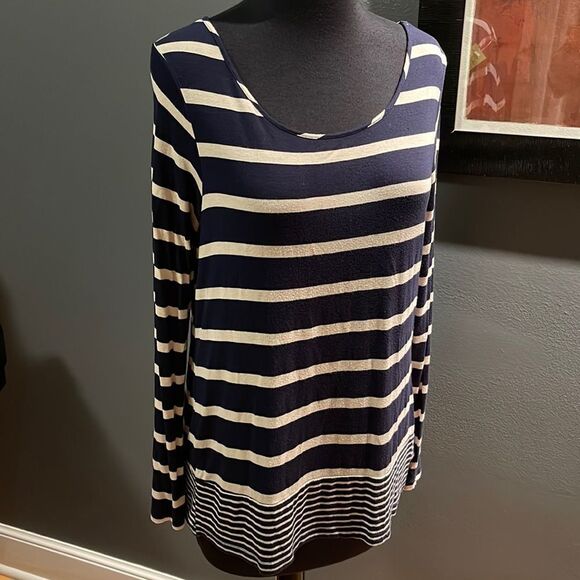 Olive + oak navy white stripe long sleeve top. Small. - Picture 1 of 4